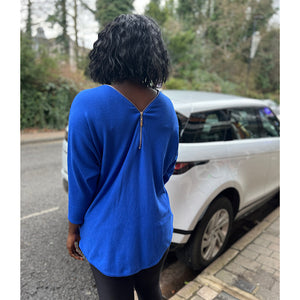 Royal Blue Double Zip 'Luxe Like Cashmere' Long Knitted Top (back)