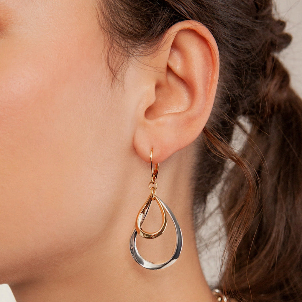 Lever Back Gold & Silver Abstract Earrings