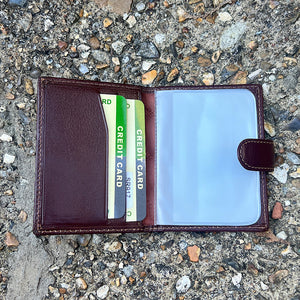 Brown Leather Credit Card Holder with Tab (open)