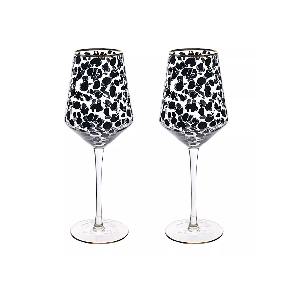 Set of 2 Leopard Print Wine Glasses