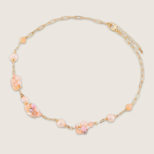 Gold & Pink Cluster Beads & Crystal Short Necklace