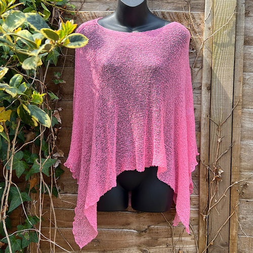 Marianne's Favourite Lightweight Sheer Knit Poncho (Pink)