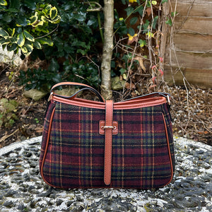 Tan & Bordeaux Tartan Look Crossbody Bag (front)