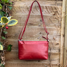 Load image into Gallery viewer, Red &#39;Astrid&#39; Classic Leather Crossbody Bag (front)
