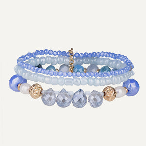 Gold & Blue Semi Precious Stone & Crystal Elasticated Bracelet