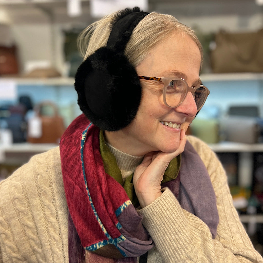 Fluffy Black Two Tone Suedette Earmuffs