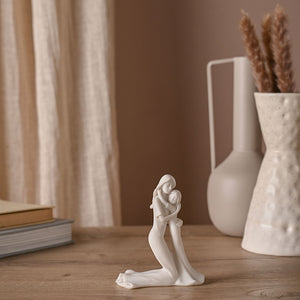 Kneeling Mother & Daughter Embrace White Portrait Figurine (scale)