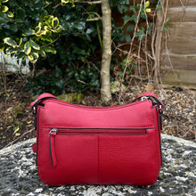 Load image into Gallery viewer, Soft Red Italian Leather &#39;Martina&#39; Front Pocket Twist Lock Crossbody Bag (back)
