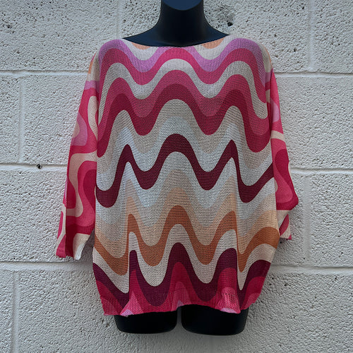 Pink Retro Wave Print Fine Knit Top