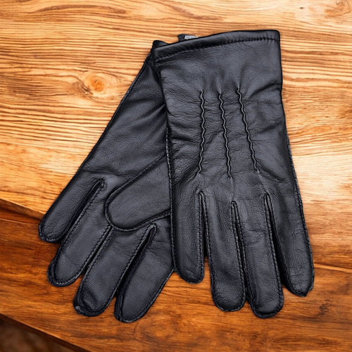 Gents Black Classic Hand Stitched Leather Gloves