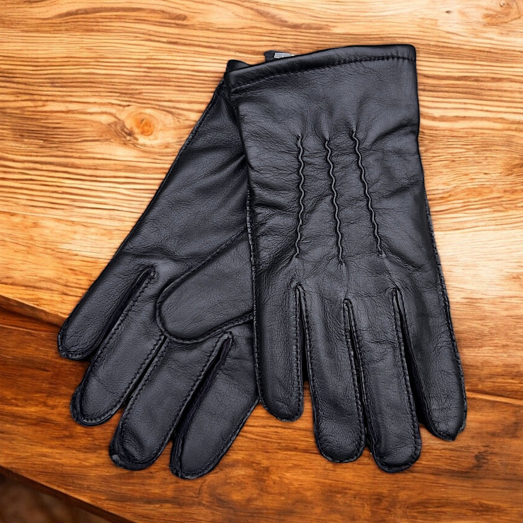 Gents Black Classic Hand Stitched Leather Gloves