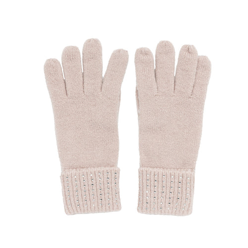 Pale Pink Ribbed Gloves with Rhinestone detail on cuff