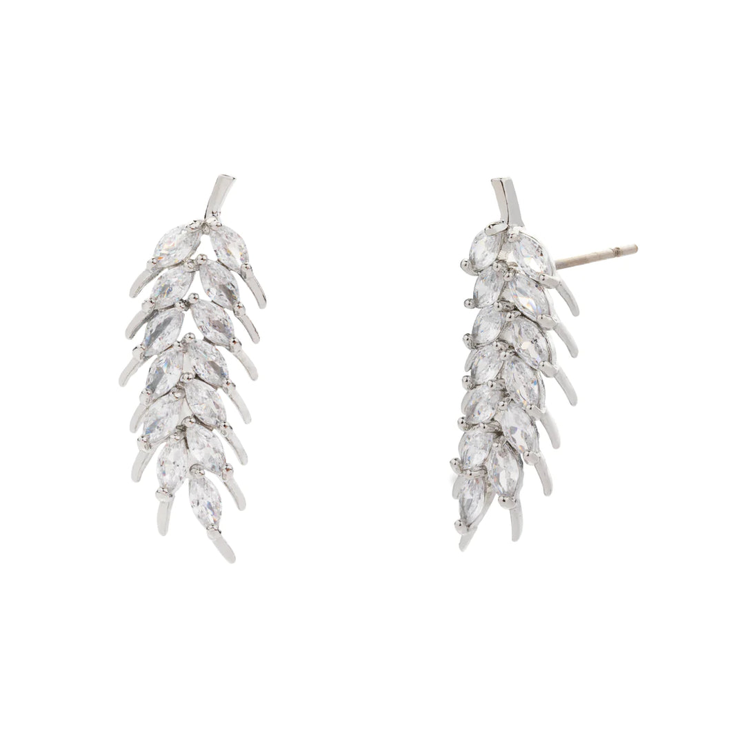 Silver Cubic Zirconia Skeletal Leaf Earrings
