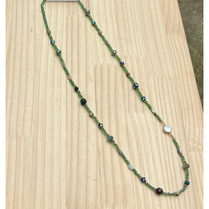 Green Semi- Precious 'Venus' Crystal & Stone Mother of Pearl Long Necklace