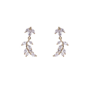 Gold & Cubic Zirconia Fern Dangle Earrings