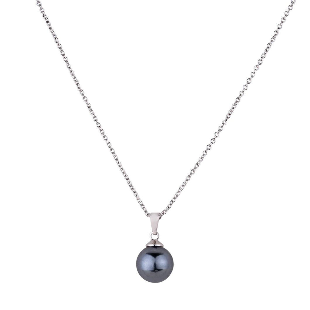 Single Mother of Pearl Short Necklace | Grey