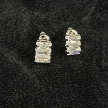 Load image into Gallery viewer, Silver “Elizabeth” 3 Gem Cubic Zirconia Stud Earrings

