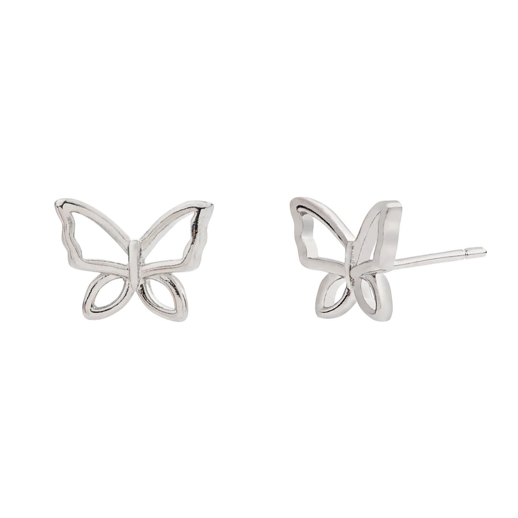 Plain Silver Cut-Out Butterfly Stud Earrings