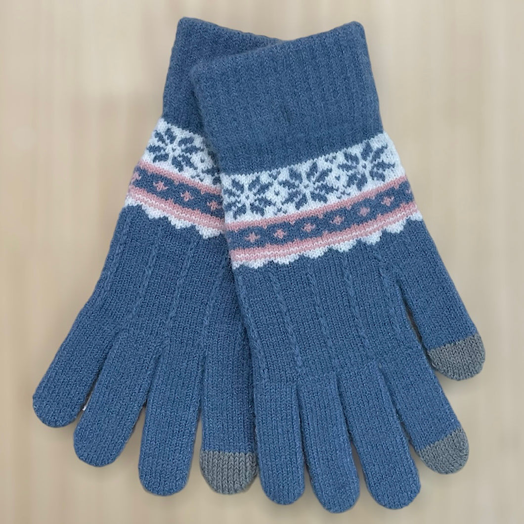 Blue Winter Nordic Knit Gloves