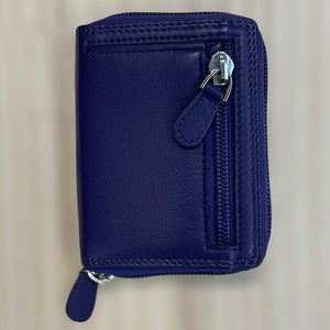 Leather Zip Round Credit Card Holder | Purple