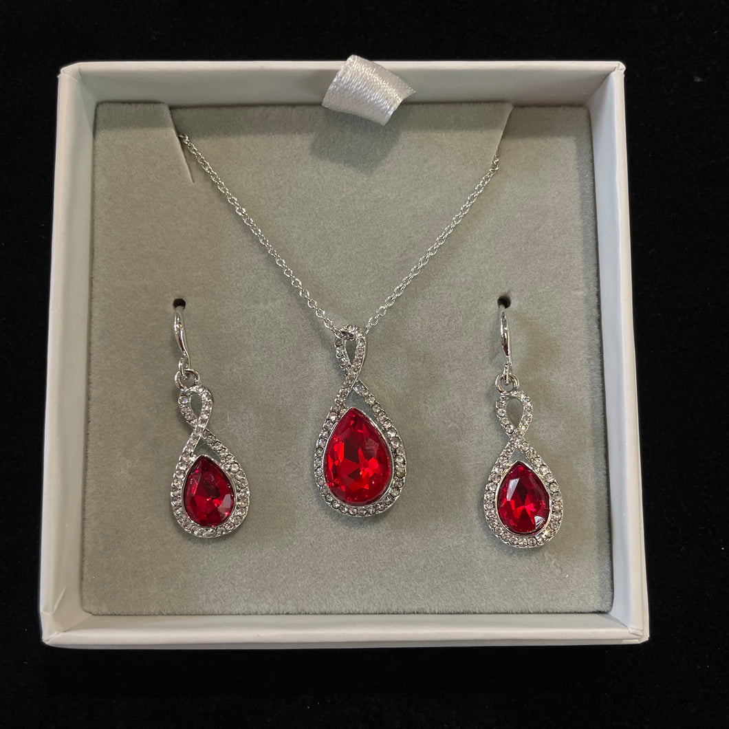 Boxed Red Crystal Necklace & Matching Earrings Set