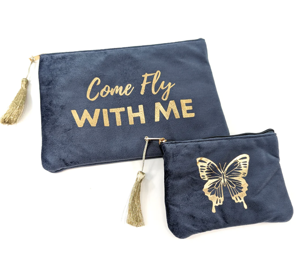 'Come Fly With Me' Set of 2 Velvet Bags/Purses