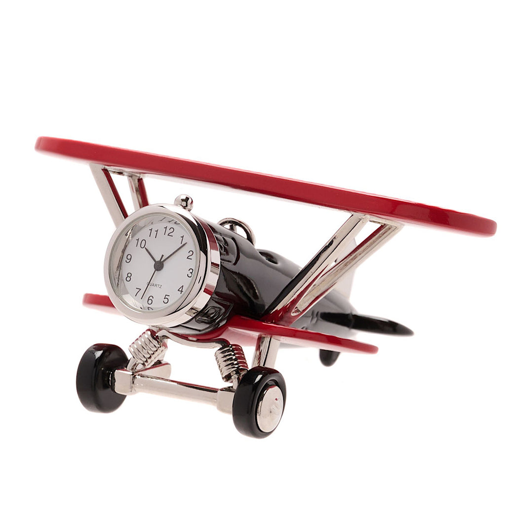 Miniature Clock - Black & Red Bi Plane
