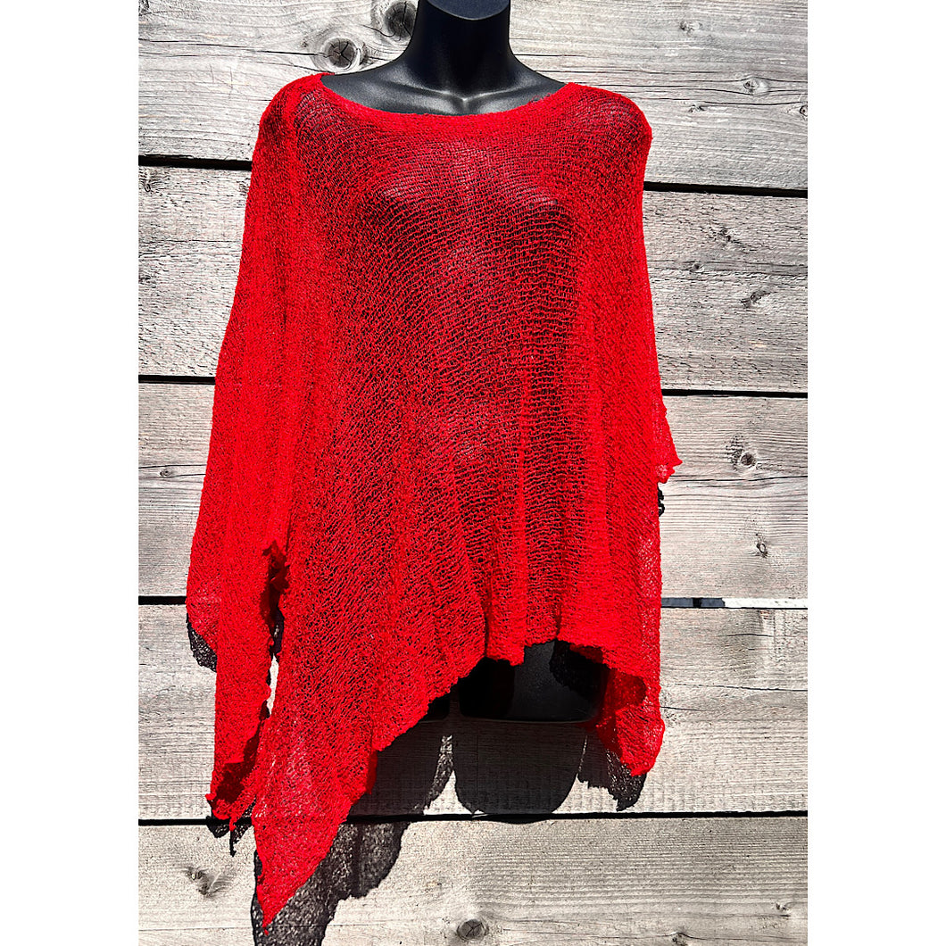 Marianne's Favourite Lightweight Sheer Knit Poncho (Red)