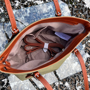 Our Bestselling "Connie" Grab Bag with Tan Handles | Sage