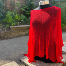 Load image into Gallery viewer, Marianne&#39;s Favourite Lightweight Sheer Knit Poncho (red on body)
