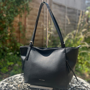 Black Casual Everyday Shoulder Bag with Asymmetrical Front Pockets