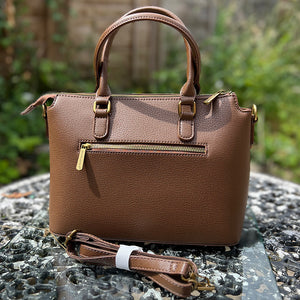 Chocolate Suedette & Leather Effect Geometric Handbag