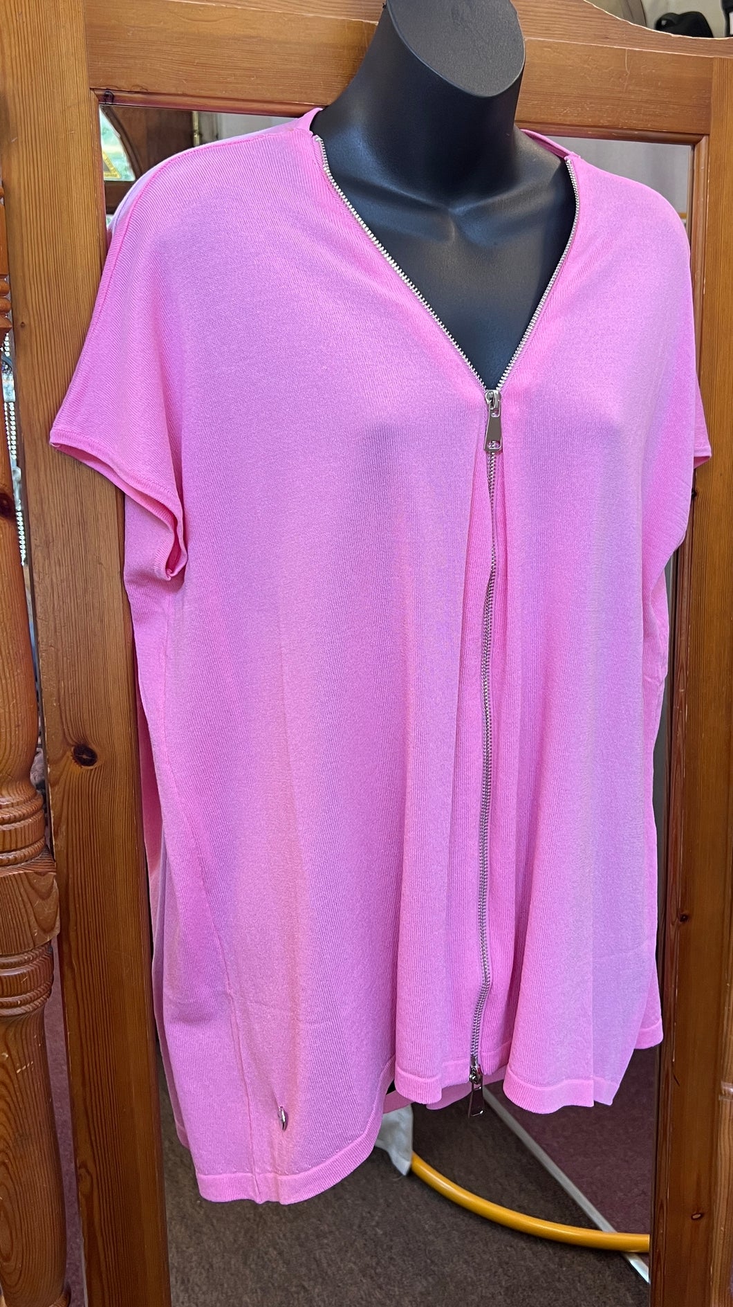 Pink Zip Up Knitted Top/ Open Short Sleeve Jacket