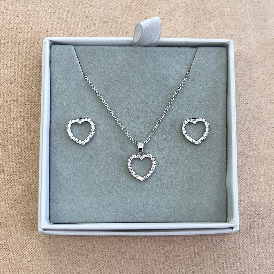 Boxed 'Sweet Heart' Cubic Zirconia Necklace & Matching Earrings Set