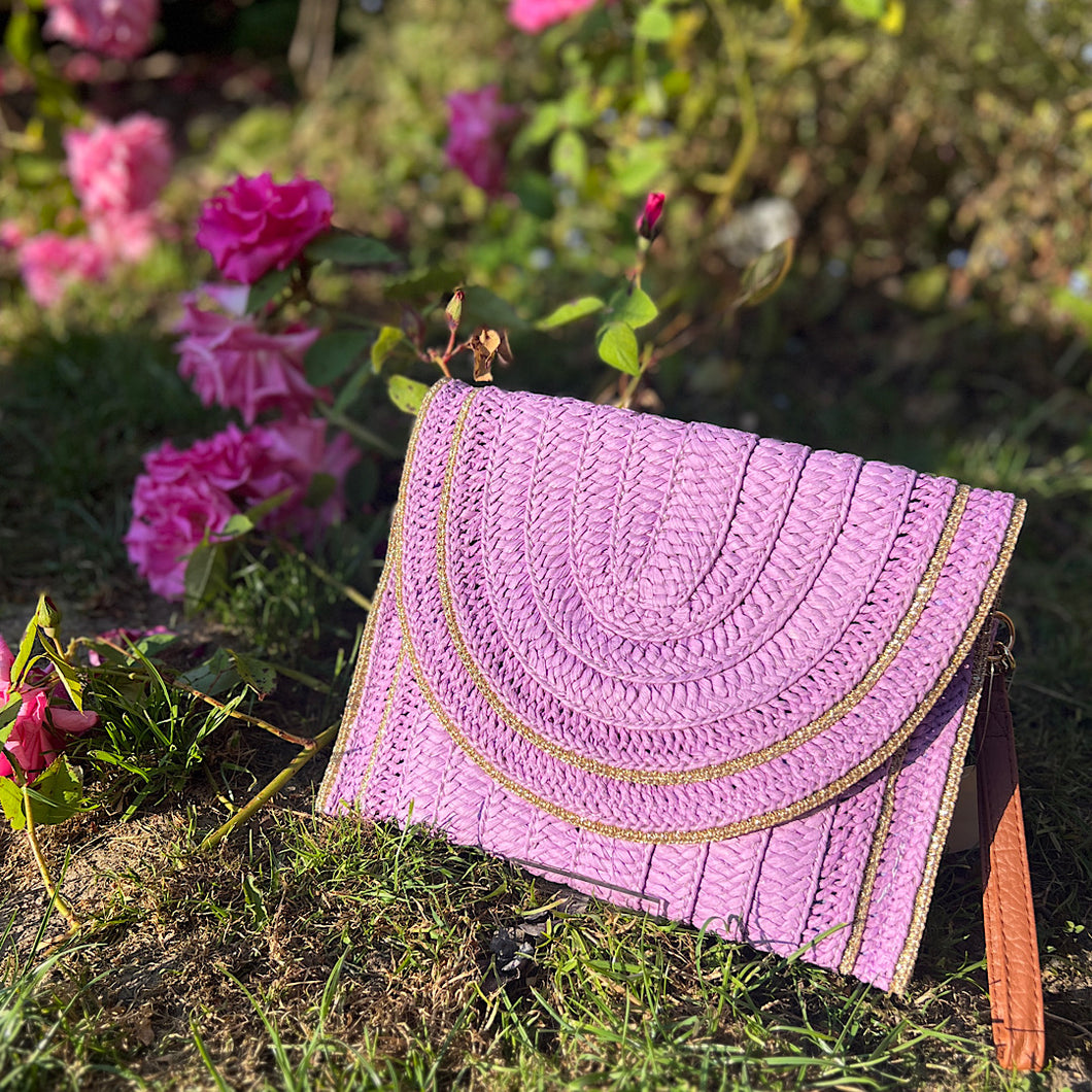 Violet with Gold Detail Hessian Clutch Bag