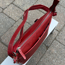 Load image into Gallery viewer, Red &#39;Astrid&#39; Classic Leather Crossbody Bag (top view)
