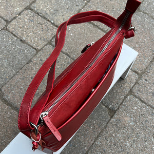 Red 'Astrid' Classic Leather Crossbody Bag (top view)