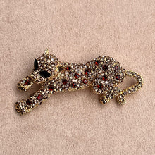 Load image into Gallery viewer, Gold Amber &amp; Red Big Cat Pin Brooch
