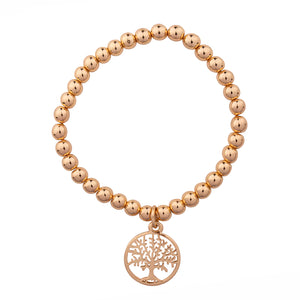 Gold Elasticated Bracelet with Tree of Life Charm