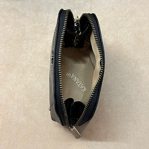 Small Dome Shape Italian Leather Zip Round Purse | Black
