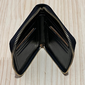 Small Black Croc "Arianna" Italian Leather Zip Round Purse