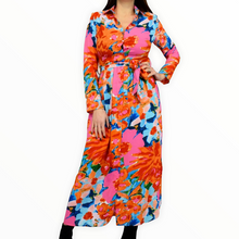 Load image into Gallery viewer, Pink &amp; Orange Long Floral Print Dress
