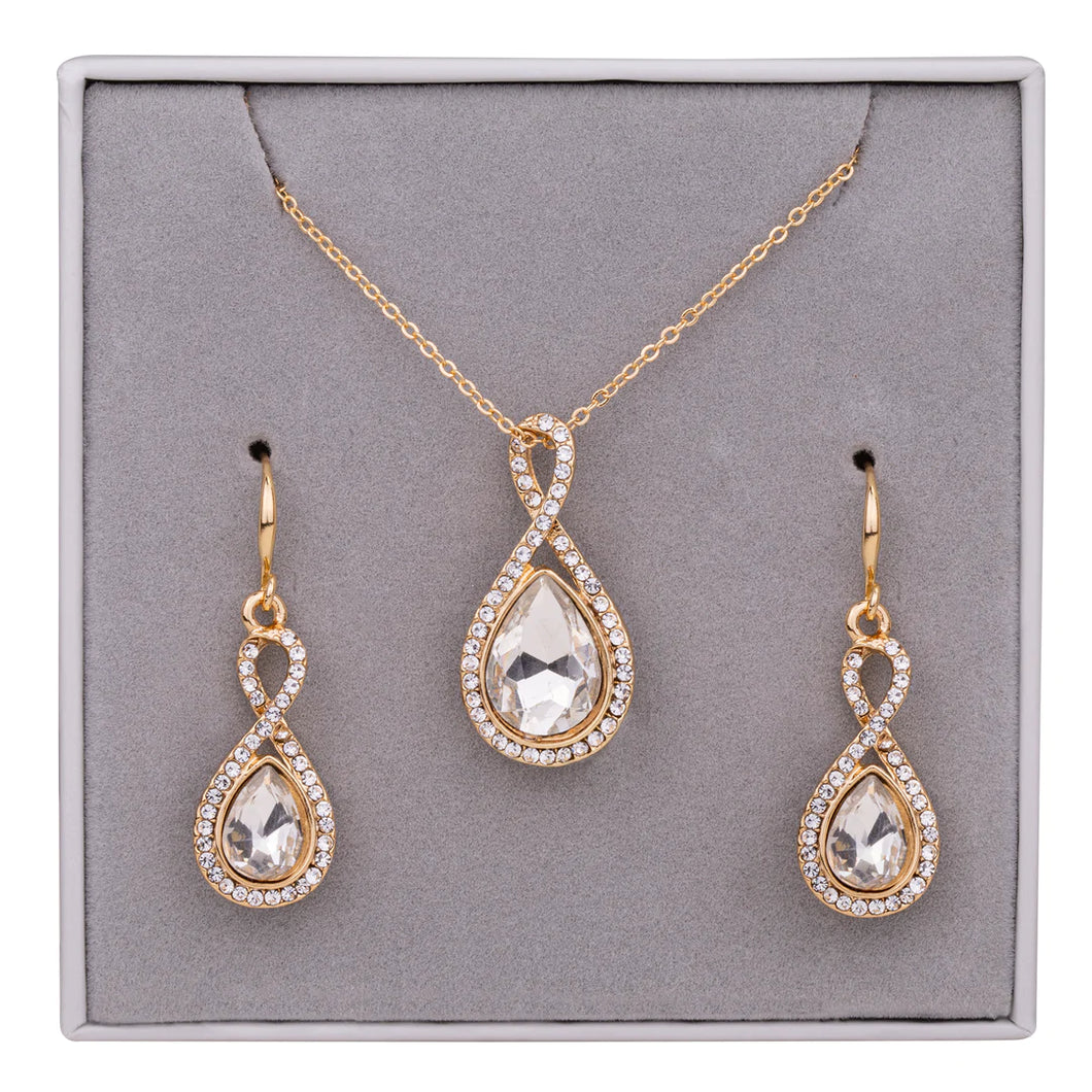 Boxed Gold Crystal Necklace & Matching Earrings Set