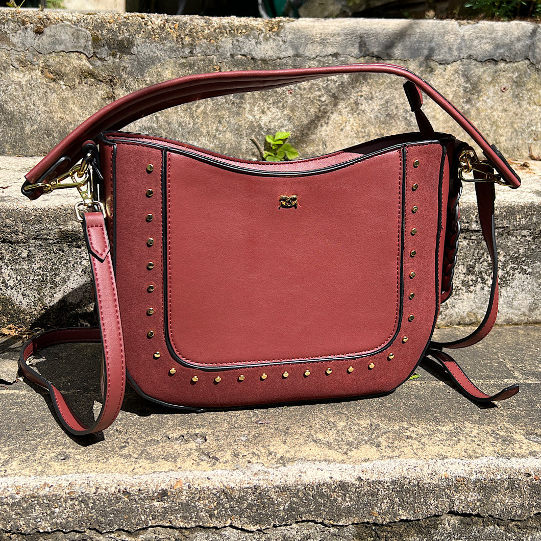 Burgundy Spinel Studded Shoulder Bag