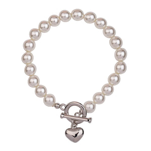 Mother of Pearl T-Bar Heart Charm Bracelet