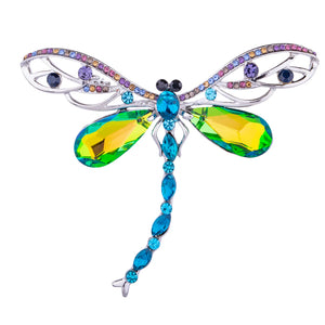 Green, Blue & Multi Dragonfly Crystal Pin Brooch