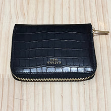 Load image into Gallery viewer, Small Black Croc &quot;Arianna&quot; Italian Leather Zip Round Purse
