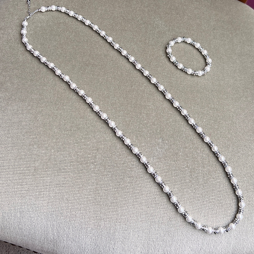 Mother of Pearl Crystal Long Necklace