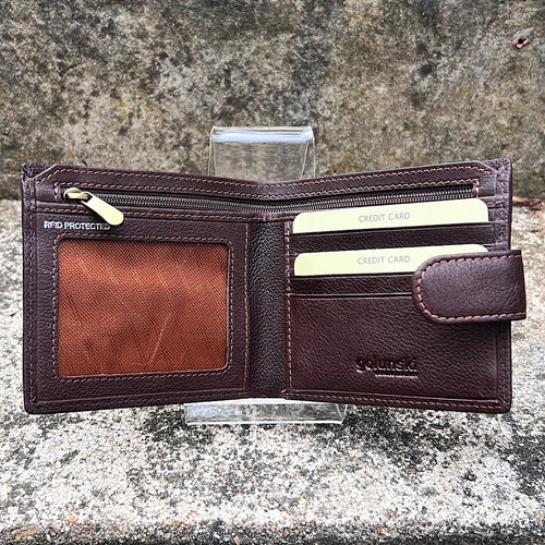 Gents Brown Leather RFID Wallet with Tab By ‘Oak’ | 4 Card Slots (open)