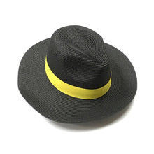 Load image into Gallery viewer, Black &amp; Yellow Panama Foldable Hat (flat)
